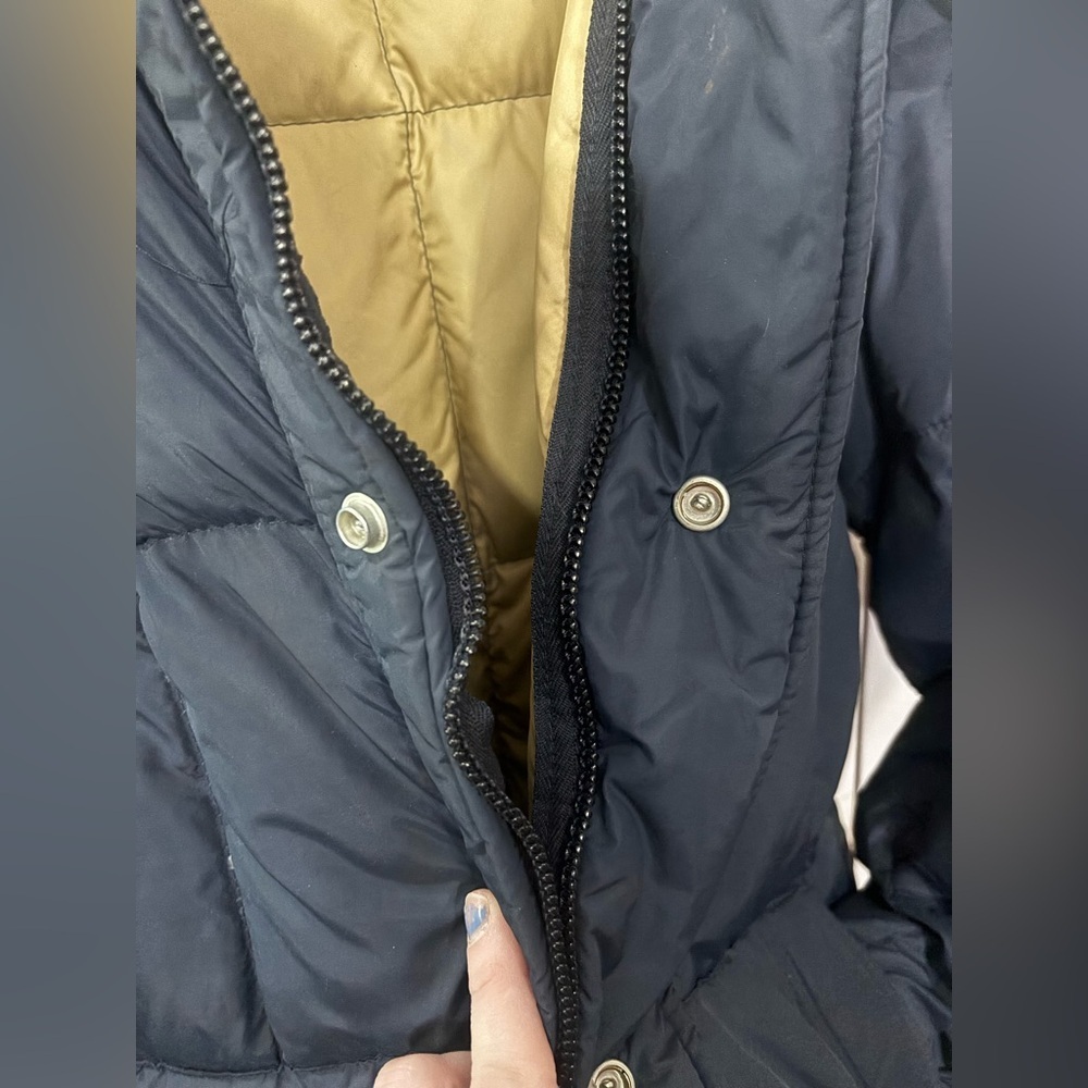 Cozy Struggle Gear Blue and Yellow Long Puffer Coat w/ Detachable Hood | Size M - Picture 10 of 11